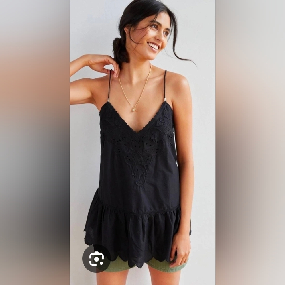 Pre-owned Anthropologie Let Me Be Black Lace Peplum Tank Size US2 UK6 boho